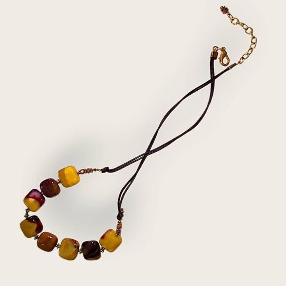 Handcrafted Necklace / Bracelet Tigers Eye Stones Glass Agate Gold Chain Jewelry - Picture 5 of 5